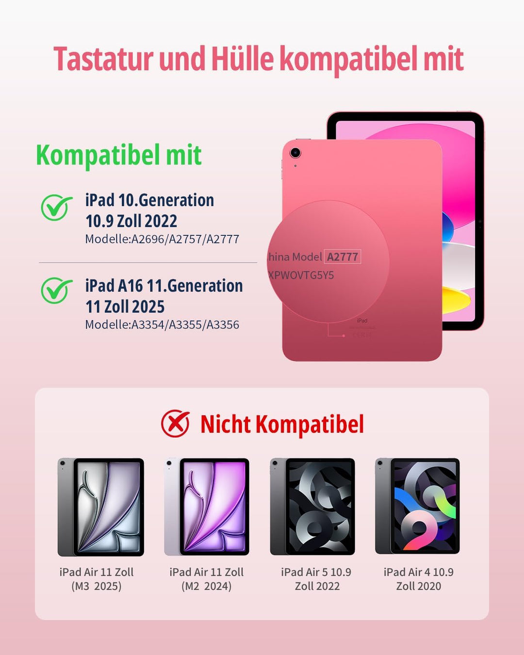 CACOE Drehbare Hülle mit Tastatur für iPad (A16) 11/10 Generation (11/10.9 Zoll) 2025/2022 mit Touch
