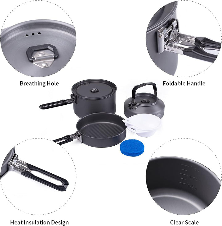 Fire-Maple Feast 2 Camping Kochgeschirr Set Outdoor-Kochset mit Topf, Wasserkocher, Pfanne, Schalen