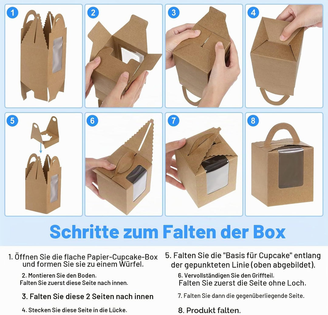 Fippy 50 Stück Cupcake Boxen 1er mit 100 Stück Cupcake Förmchen Papier, Einzelne Cupcake Muffin Boxe