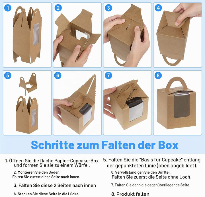 Fippy 50 Stück Cupcake Boxen 1er mit 100 Stück Cupcake Förmchen Papier, Einzelne Cupcake Muffin Boxe