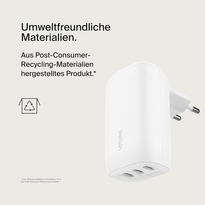 Belkin BoostCharge USB-C-Ladegerät mit DREI Anschlüssen und PPS (67 W), USB-C PD 3.1-iPhone-Schnelll
