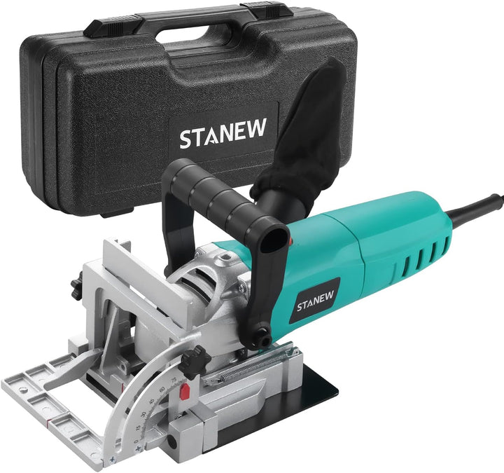 Flachdübelfräse 900 W STANEW, STBJ1002 Winkel- & höhenverstellbar,14 mm Frästiefe,11000 U/min, mit S