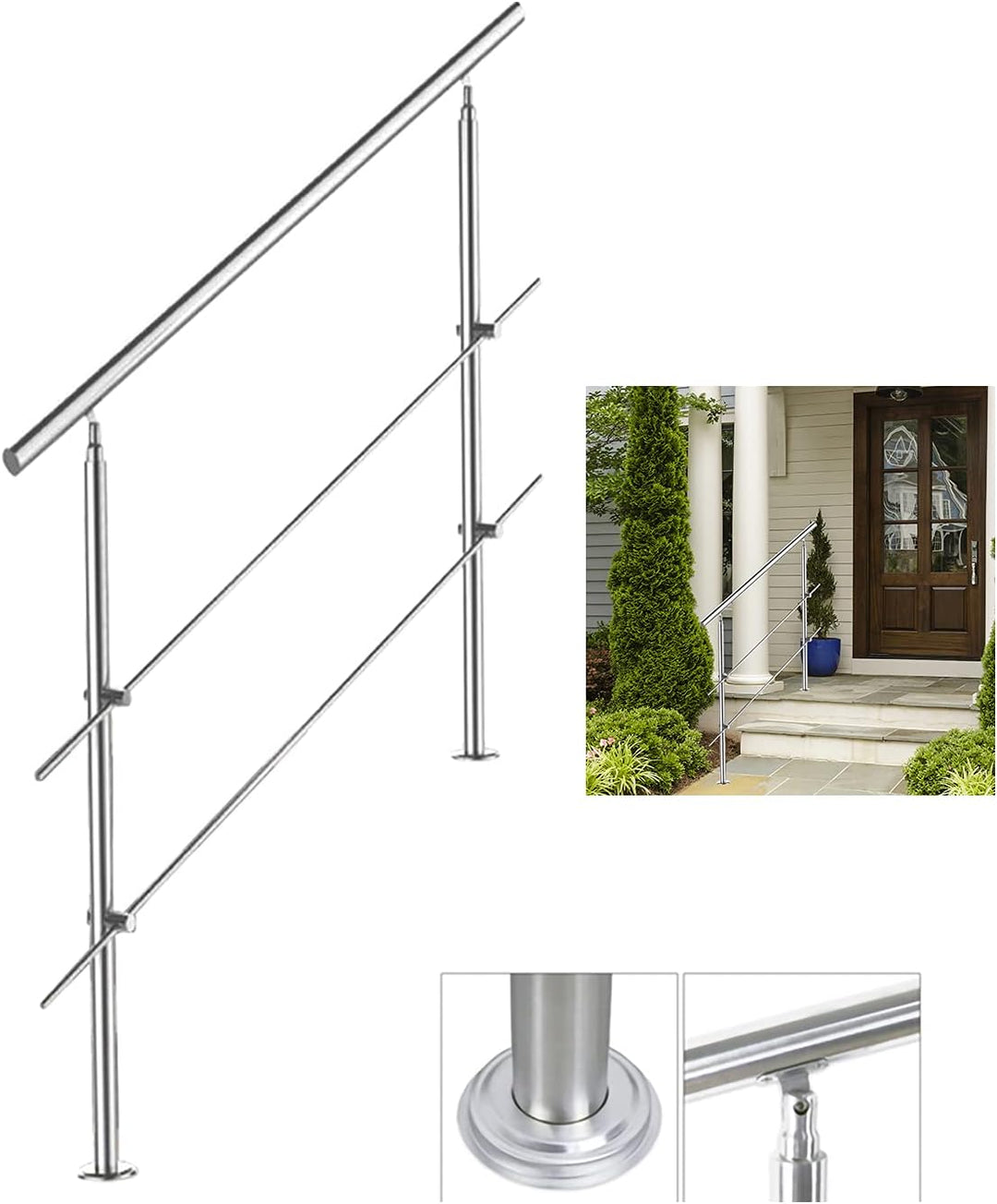 Jiubiaz Edelstahl Handlauf Universal Geländer 100cm, 2 Querstangen Verwendung für drinnen und drauss