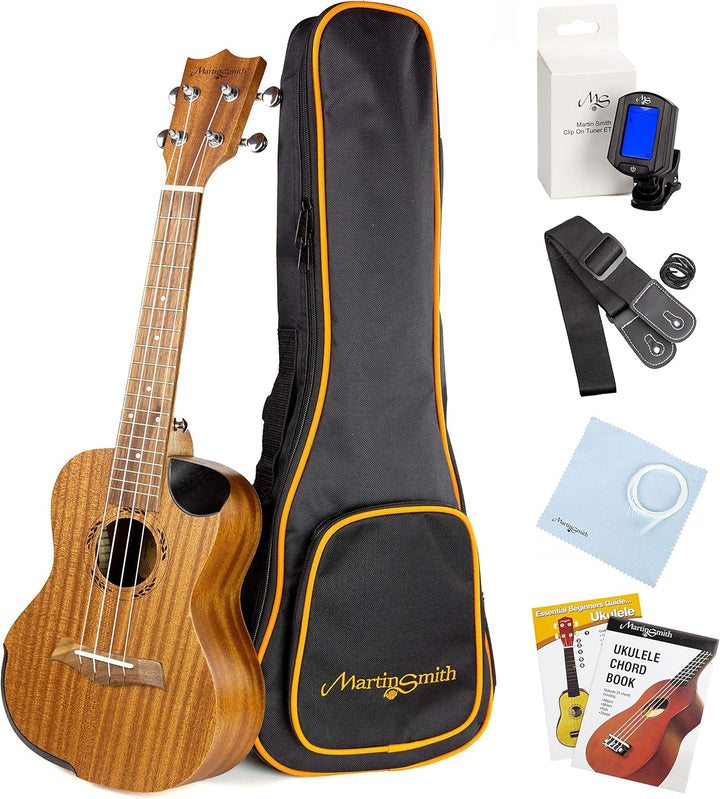 Martin Smith Premium Tenor-Ukulele mit Stimmgerät, gepolsterter Tasche und Aquila Ersatzsaiten, Teno