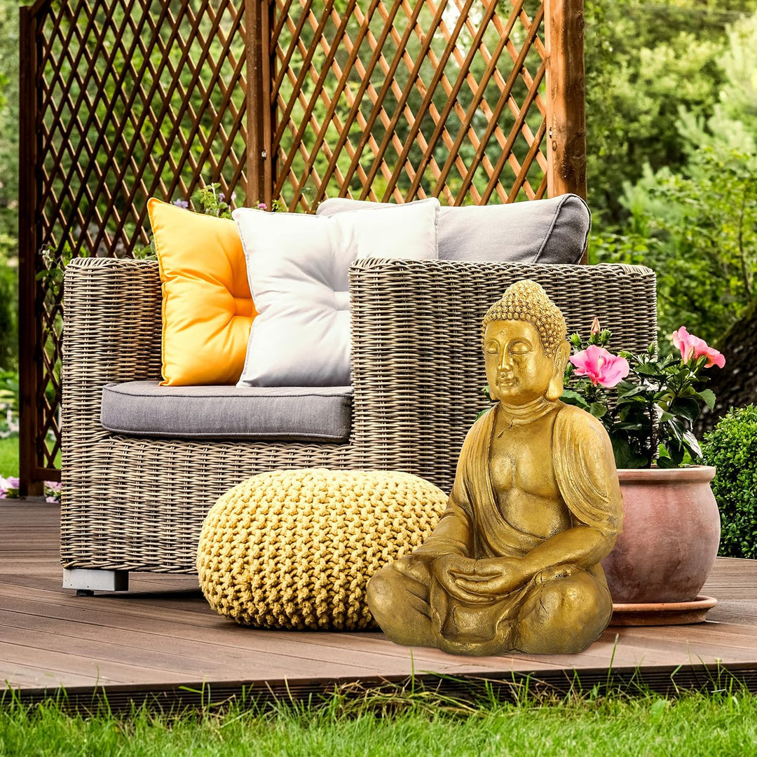 Relaxdays Buddha Figur Garten, wetterfest, frostsicher, XL Gartenbuddha sitzend, Gartenfigur, HBT: 7