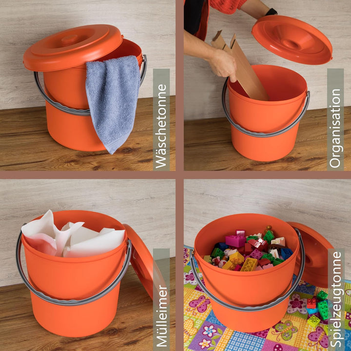 Mülleimer 10L verschliessbarem Deckel Henkel Orange 27cm Ø24cm Kunststoff Orange 10 Liter, Orange 10
