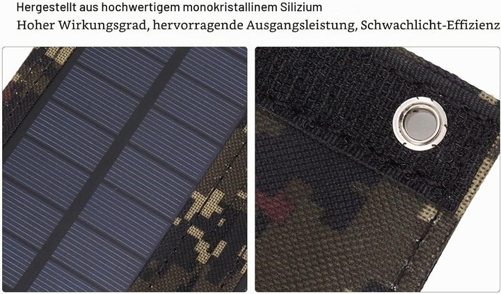 50W Tragbares Faltbares Solarpanel, 18V Outdoor Solarladegerät mit 5 Faltbaren Solarpanel Hüllen, Ko