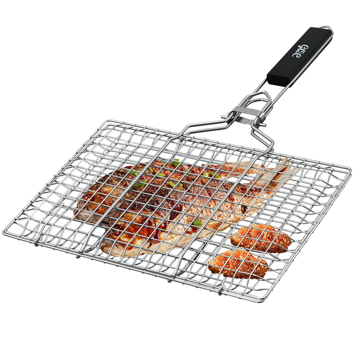 Grillkorb, Tragbarer Grillkorb, Edelstahl Faltbare BBQ Grill Mesh Klemme mit abnehmbarem Griff für F