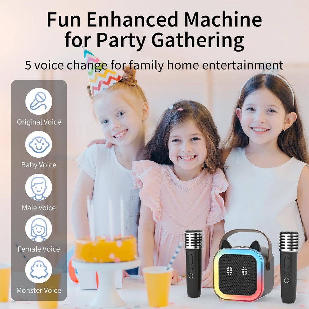 süss Katzenohr Karaoke-Maschine für Kinder Erwachsene, Tragbar Karaoke-System mit blinkendem LED-Lic