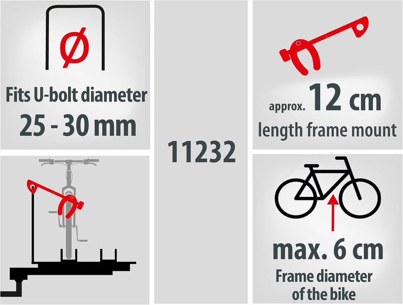 EUFAB 11232 Rahmenhalter kurz, abschliessbar, für U-Bügelrohr: Ø 2,5-3,0 cm, 12 cm Länge, 12 cm