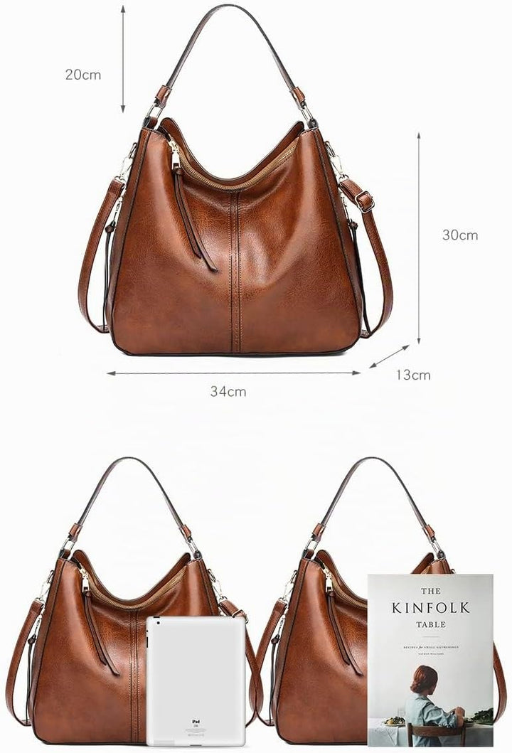 Kris Anna Damen Hobo Eimer Schultertasche aus PU Leder Braun EINWEG, Braun