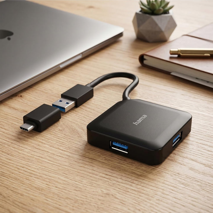 Hama 4-Port USB 3.2 Gen1 Hub (4in1 Verteiler mit 4 Anschlüssen und USB C Adapter, 5 Gbit/s) | USB-Hu