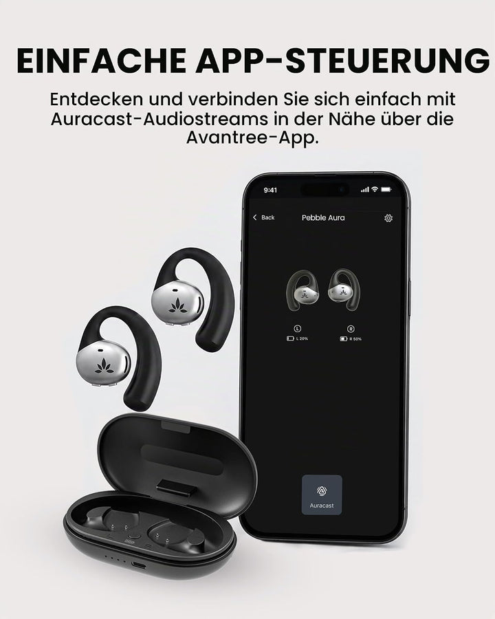 Avantree Pebble Aura - Open Ear Wireless Earbuds for TV with Auracast