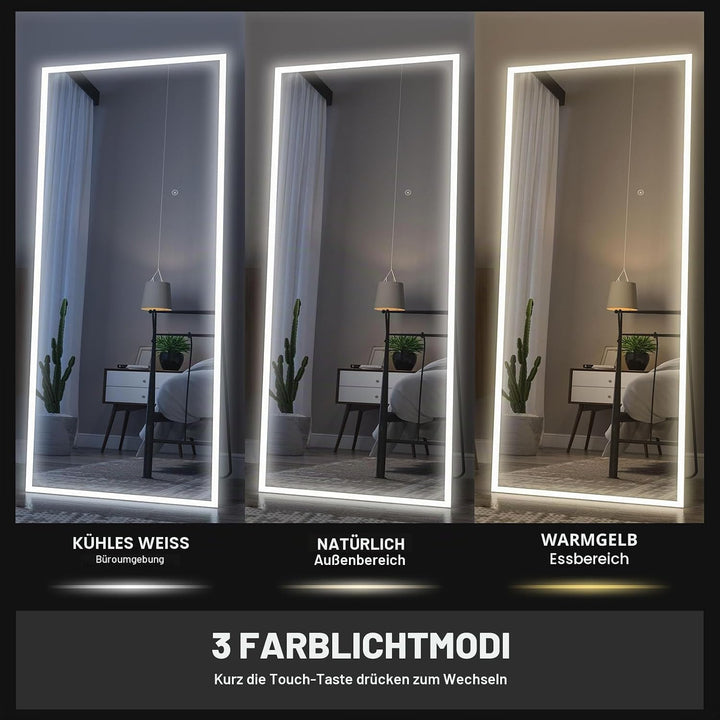 CASSILANDO Spiegel in voller Länge mit LED-Lichtern, freistehender Bodenspiegel, Wandspiegel, Farbe
