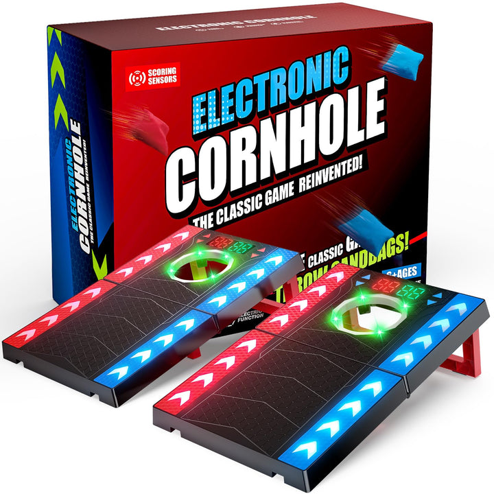 Cornhole Spiel Outdoor Innenbereich, Elektronisch Cornhole mit Musik & Licht, Automatischer Punktzäh