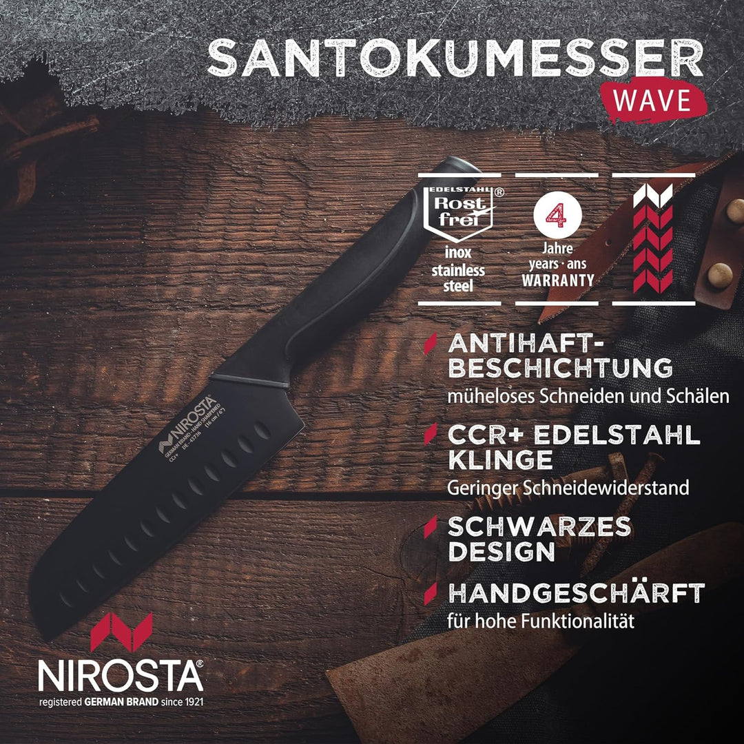 Santoku Messer Wave 30 cm – Hochwertiger Edelstahl – Santokumesser in Profi-Qualität für Gemüse, Fle