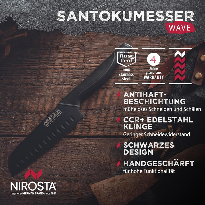 Santoku Messer Wave 30 cm – Hochwertiger Edelstahl – Santokumesser in Profi-Qualität für Gemüse, Fle