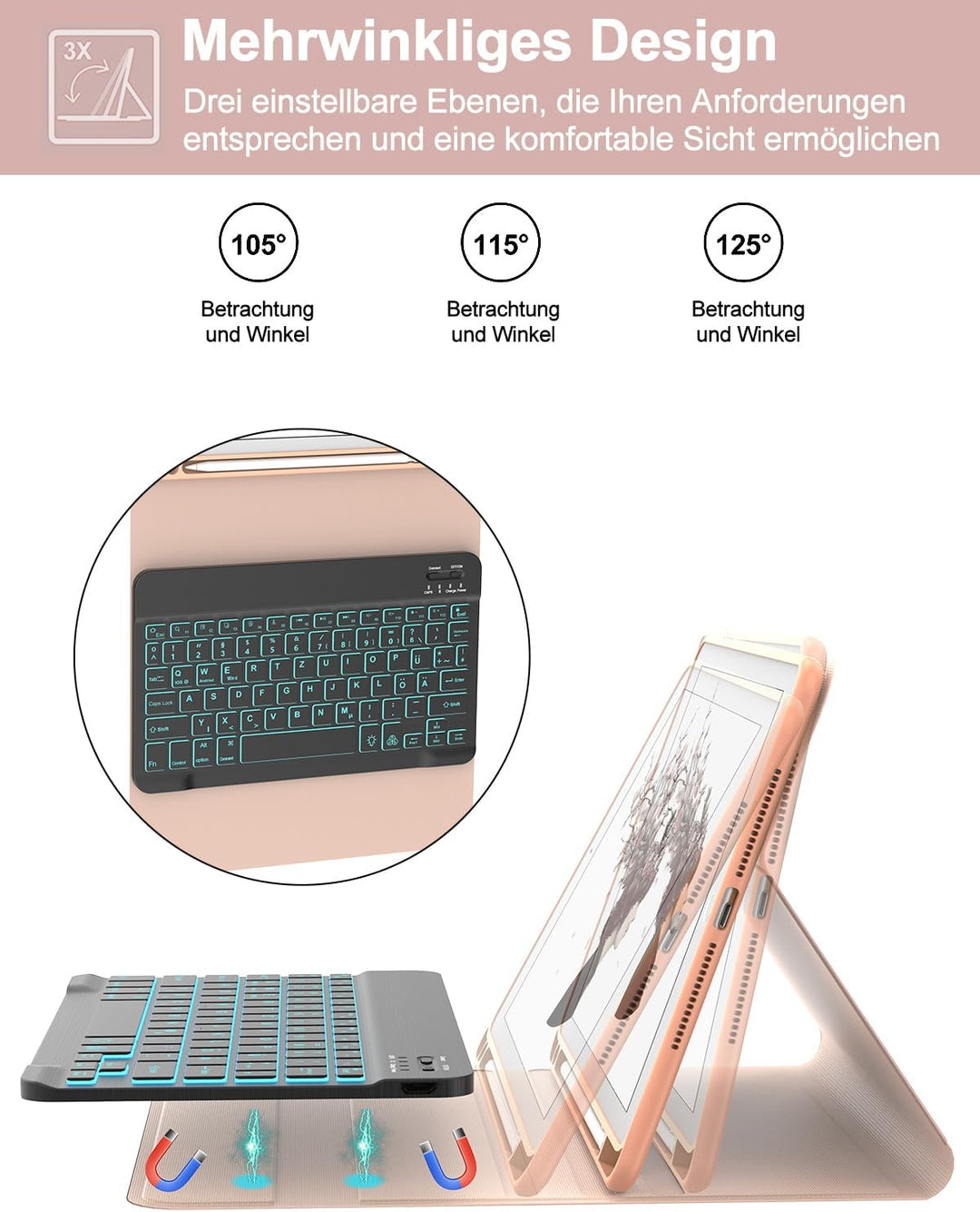 IVEOPPE iPad 9. Generation Hülle mit Tastatur, iPad 10.2 Hülle mit Tastatur, Bluetooth QWERTZ iPad 9