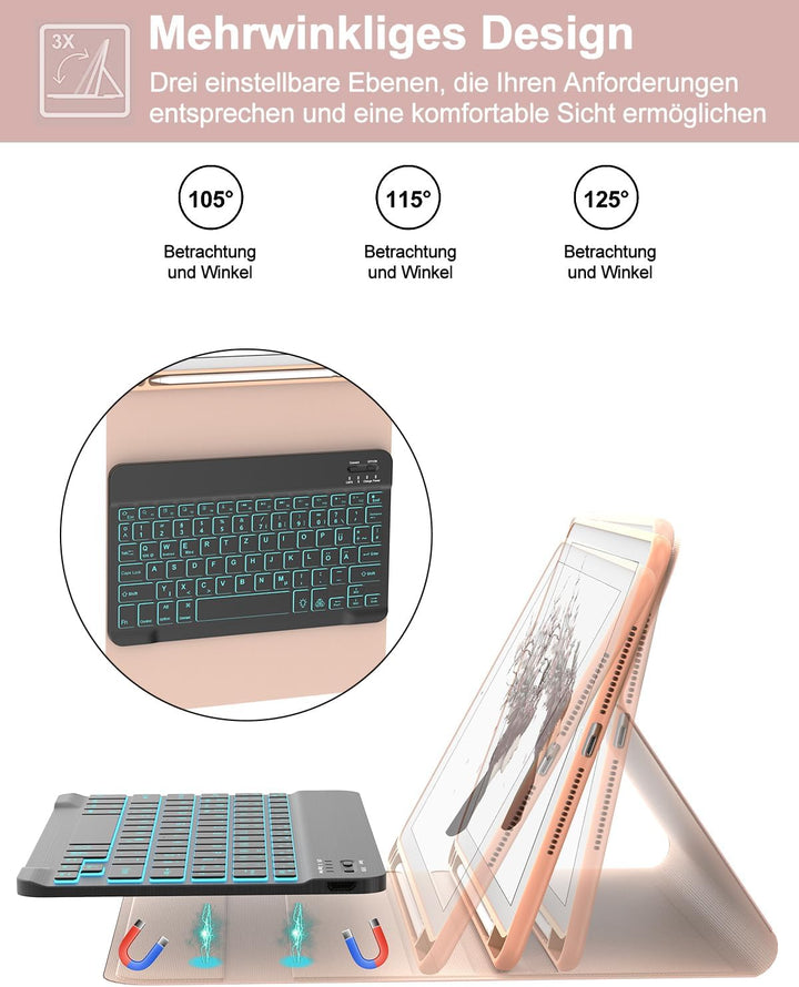 IVEOPPE iPad 9. Generation Hülle mit Tastatur, iPad 10.2 Hülle mit Tastatur, Bluetooth QWERTZ iPad 9