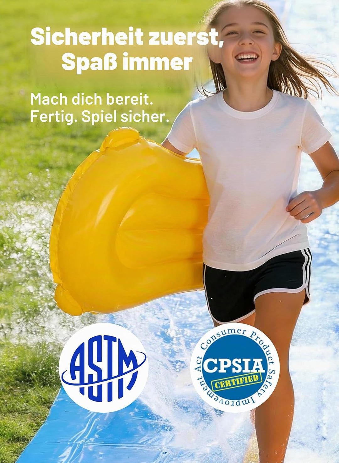 Sloosh 22,5ft/685,8cm Dreispurige Wasserrutsche mit 3 Bodyboards, Rasen-Wasserrutsche mit Outdoor-Sp