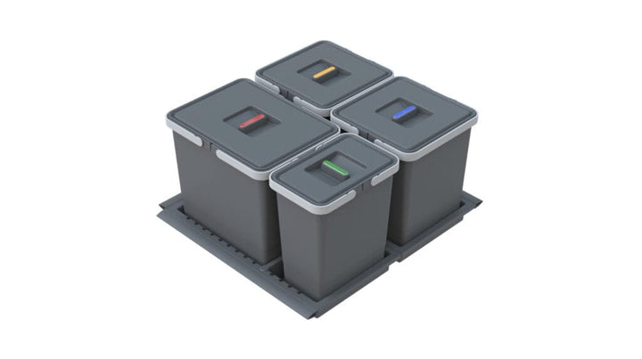 Abfalltrenner Set METROPOLIS, für Schubladen mit Breite 600 mm, Mülleimer 4 Fächer (2x 10L, 1x 15L,
