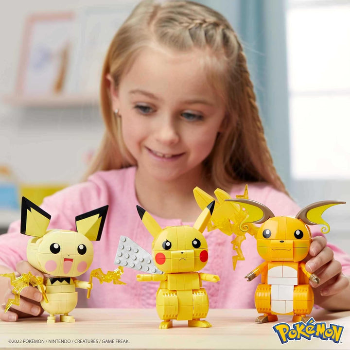 MEGA Pokémon Pikachu Evolution Trio - Bauset mit beweglichen Pichu-Entwicklungen, beeindruckende Fäh