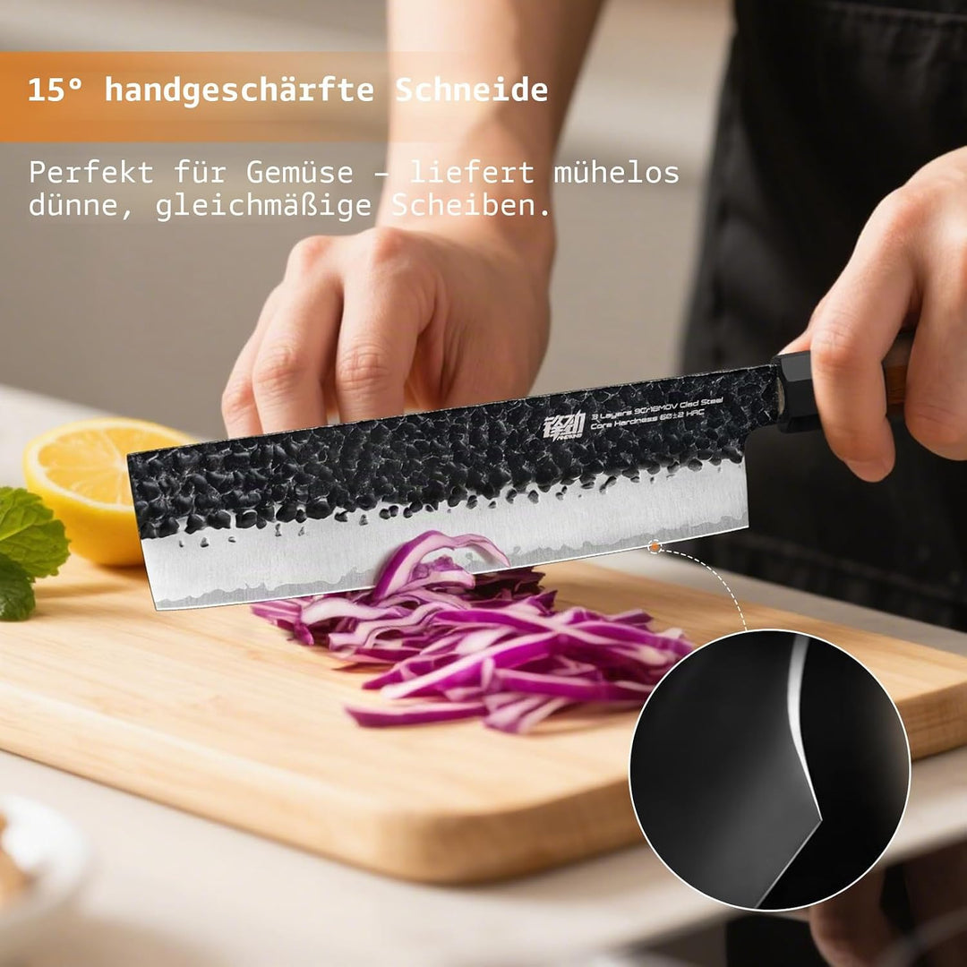 FINDKING Dynasty Serie Japanisches Nakiri-Messer, Profi-Gemüseschneider, Klinge aus 9Cr18MoV-Stahl m