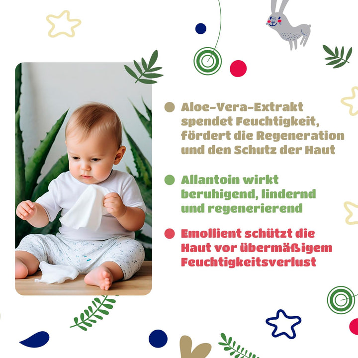 Kindii Natural Balance Feuchttücher – (12x60 Stück) Feuchttücher für Babys und Kinder – Aloe Vera, s
