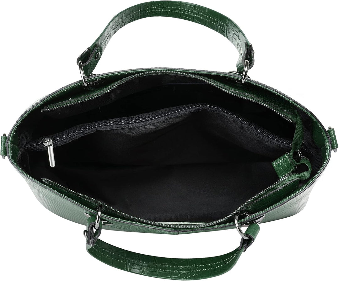 Handtasche Echt Leder Damen Made in Italy, Smartphonefach, Damenhandtasche im Kroko-Design, Umhänget