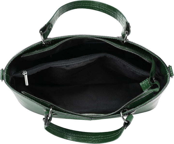 Handtasche Echt Leder Damen Made in Italy, Smartphonefach, Damenhandtasche im Kroko-Design, Umhänget