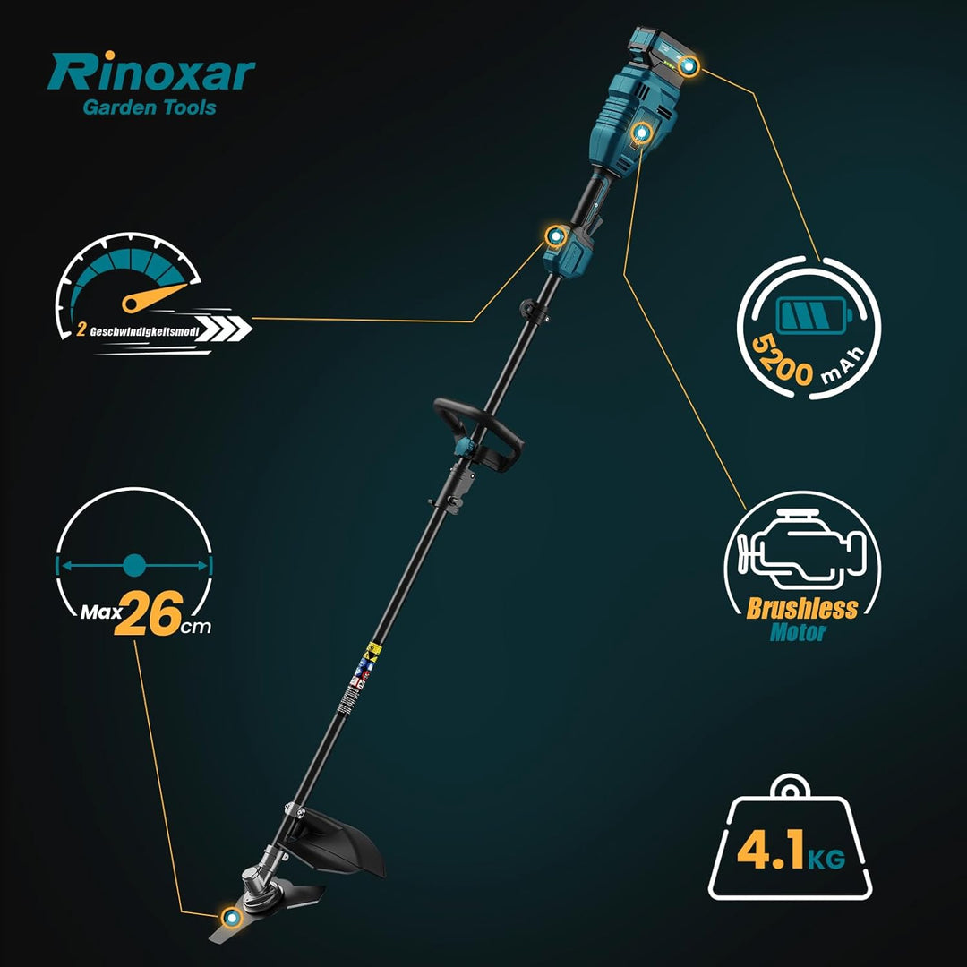 Rasentrimmer mit Akku, 26 cm Akku Freischneider mit Frontmotor, 2 x 5200 mAh Akkus und Ladegerät, 80