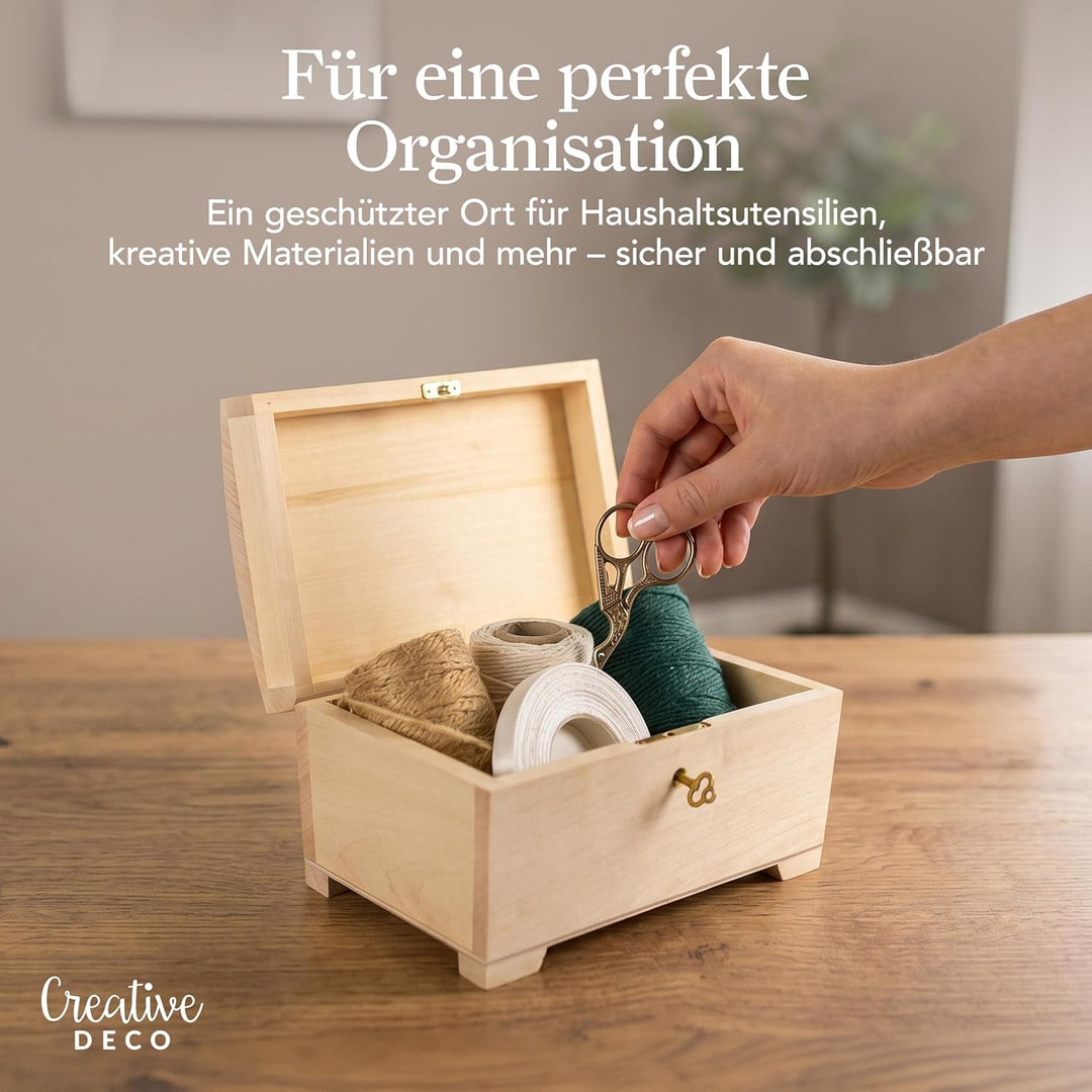Creative Deco Grosse Holzkiste Schatztruhe mit Deckel, Schloss und Schlüssel für Schmuck-Stücke | 20