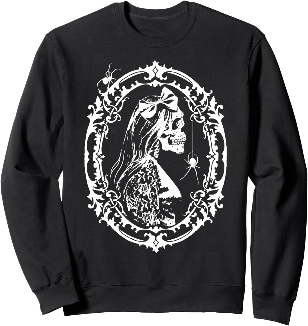 Victorian Gothic Frame Death Portrait with Skull and Spiders Sweatshirt