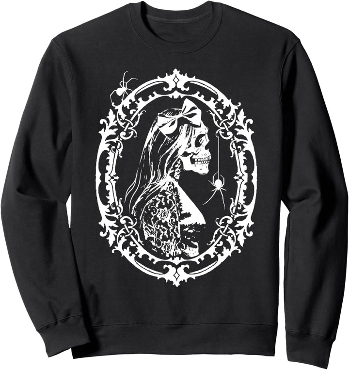 Victorian Gothic Frame Death Portrait with Skull and Spiders Sweatshirt