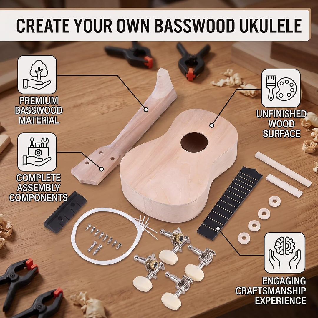 21 Zoll Ukulele DIY Kit, 4 Saiten Sopran Ukulele Set Kindergitarre, Für Kinder Erwachsene Anfänger A