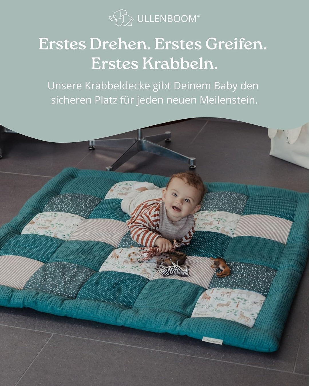 ULLENBOOM Krabbeldecke für Baby 100x100 cm - Dick und weich gepolstert Madagaskar 100 x 100 cm, Mada