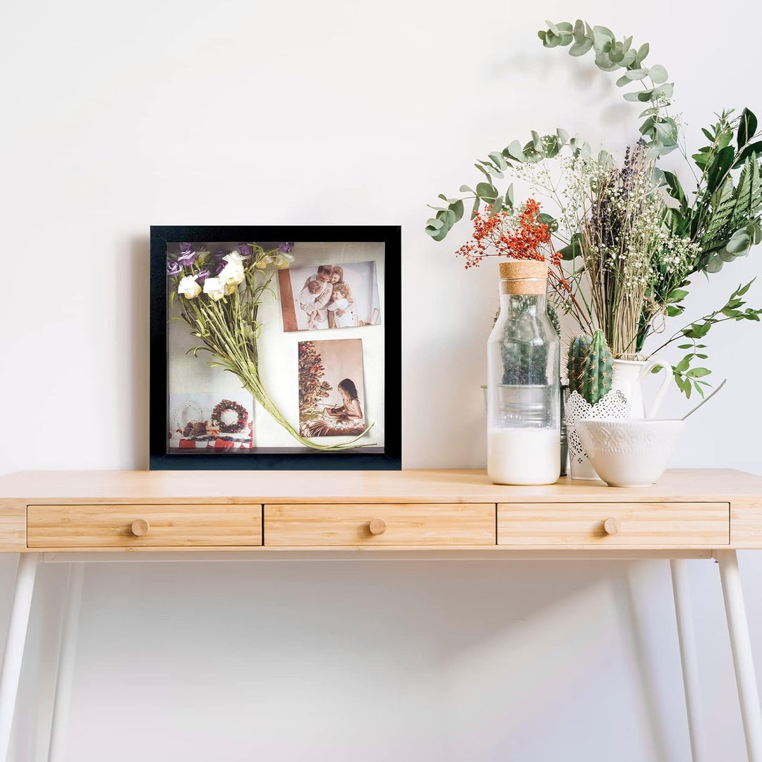 Muzilife Holz 3D Bilderrahmen zum Befüllen mit Öffnung 28x28cm Objektrahmen mit Stecknadeln und Dübe
