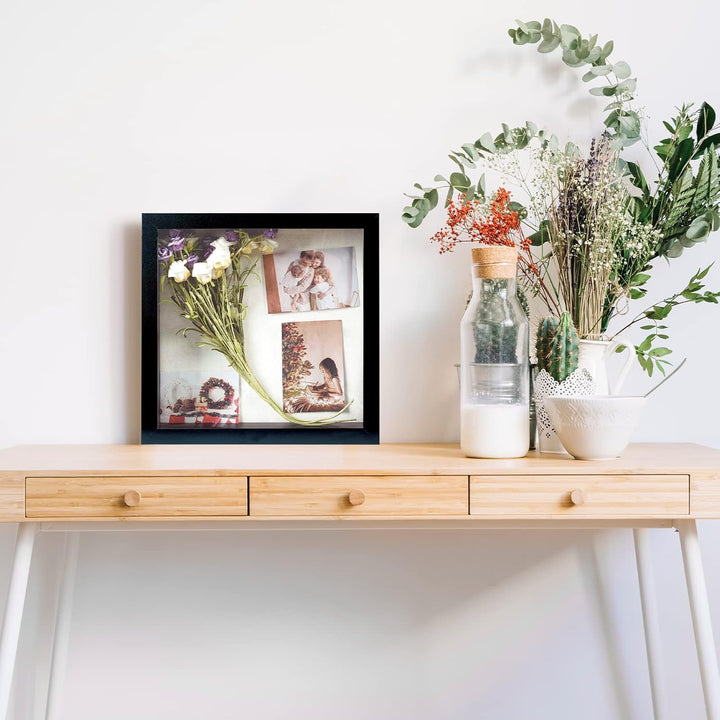 Muzilife Holz 3D Bilderrahmen zum Befüllen mit Öffnung 28x28cm Objektrahmen mit Stecknadeln und Dübe