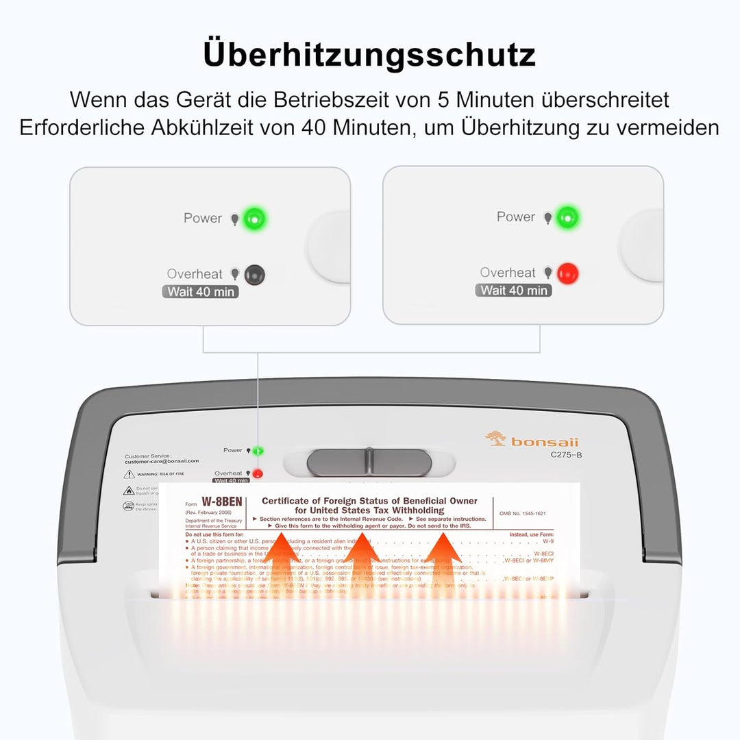 Bonsaii 10-Blatt Aktenvernichter P4, Mikroschnitt schredder für 21L Behälter, Anti-Blockier-System &