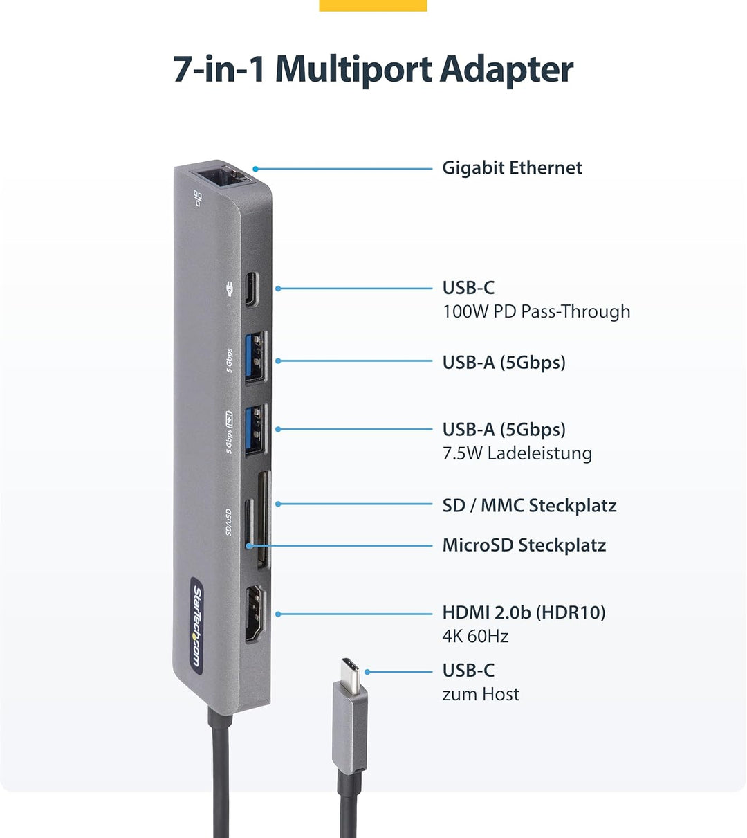 StarTech.com USB-C Multiport Adapter - USB-C auf 4K 60Hz HDMI 2.0, 100W Power Delivery Pass-Through,