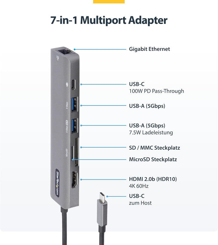 StarTech.com USB-C Multiport Adapter - USB-C auf 4K 60Hz HDMI 2.0, 100W Power Delivery Pass-Through,
