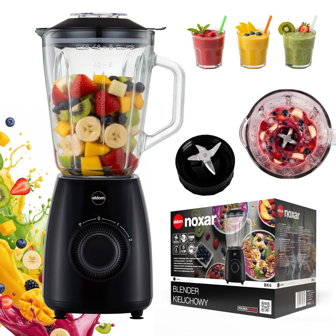 Standmixer 1000W, Glas Blender mit Ice Crush Funktion, Smoothie Mixer 1,8L, 2 Geschwindigkeiten + Pu