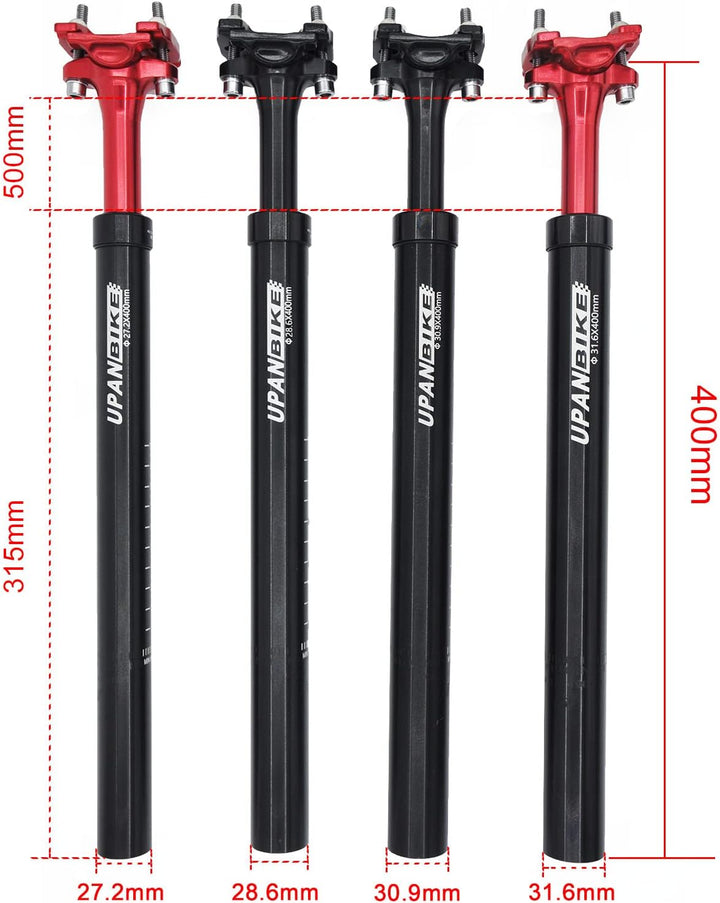 UPANBIKE Fahrrad-Sattelstütze, 400 mm Länge, φ27,2 mm, 28,6 mm, 30,9 mm, 31,6 mm, Stossdämpfer-Satte
