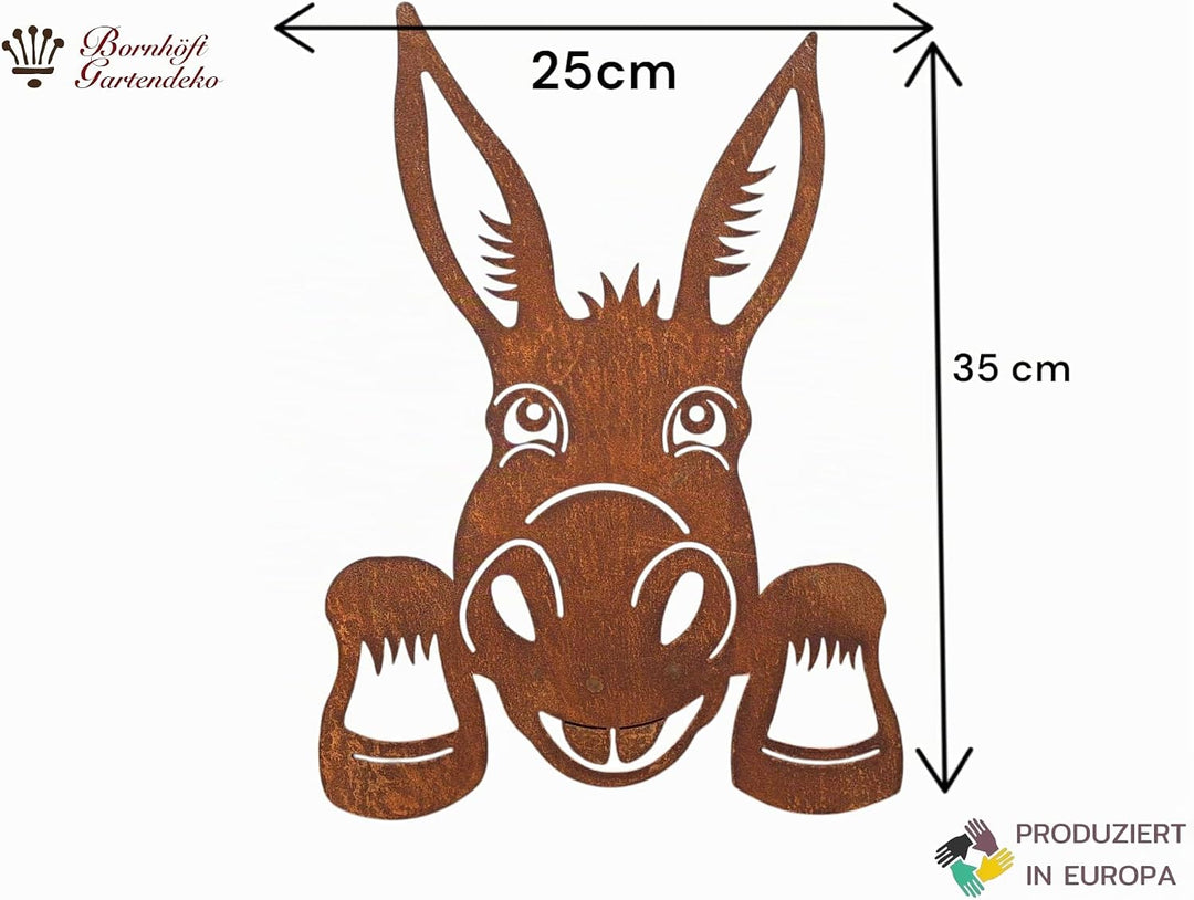 Bornhöft Gartendeko Esel aus Edelrost, 35 x25 cm, Wetterfeste Zaunfigur für den Garten Gartenfigur,