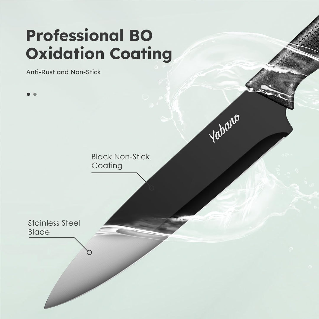 Messerblock Set,Yabano 14-teilig Küchenmesserset mit Integriertem Messerschärfer, Scharfes Schwarzes