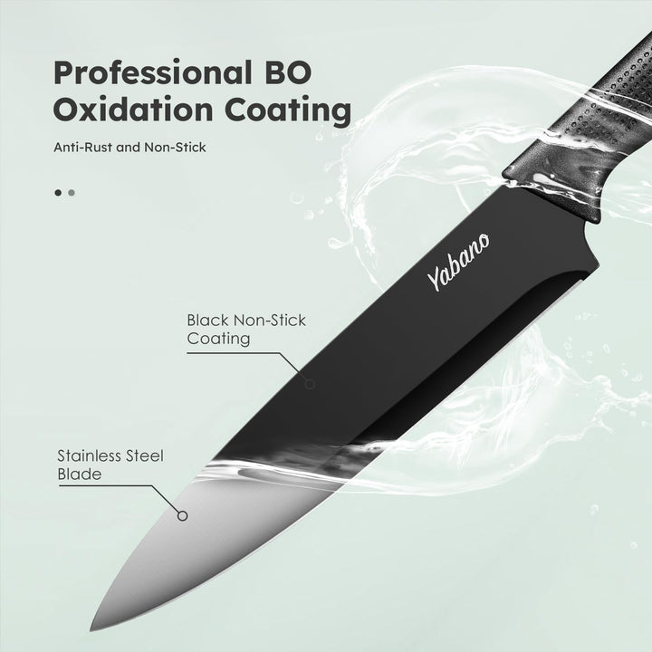Messerblock Set,Yabano 14-teilig Küchenmesserset mit Integriertem Messerschärfer, Scharfes Schwarzes