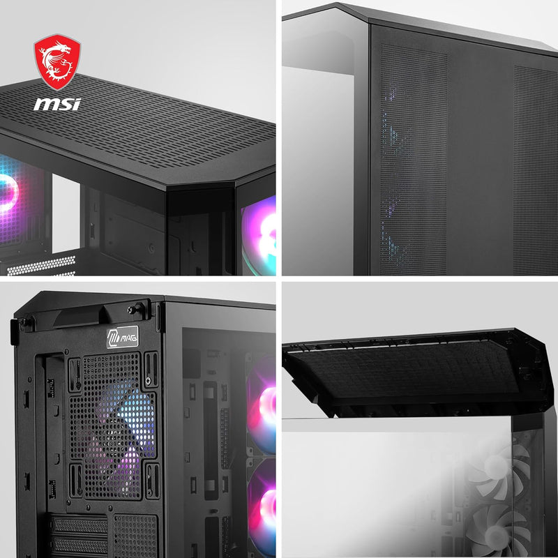 MSI MAG PANO M100R PZ mATX PC-Gehäuse - 3 x 120 mm Reverse-Blade ARGB-Lüfter und 1 x 120 mm ARGB-Lüf