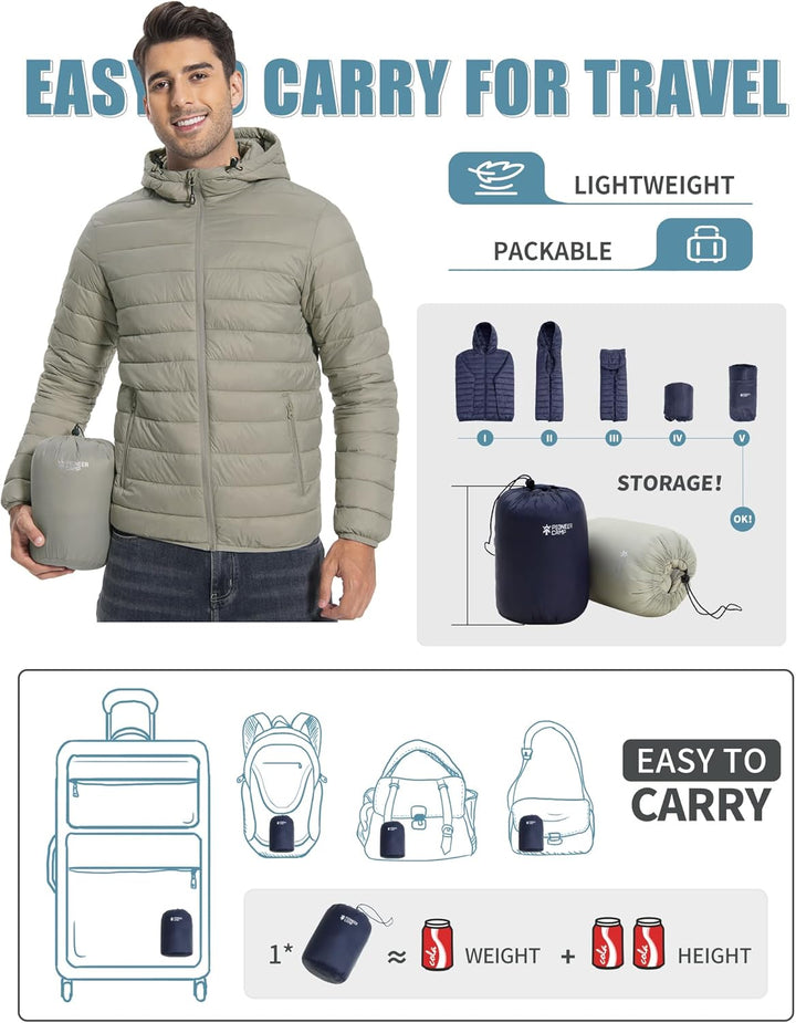 Herren Leichte Steppjacke Daunenjacken-Optik Übergangsjacke Outdoor Winterjacke mit 6 Taschen XL Kha