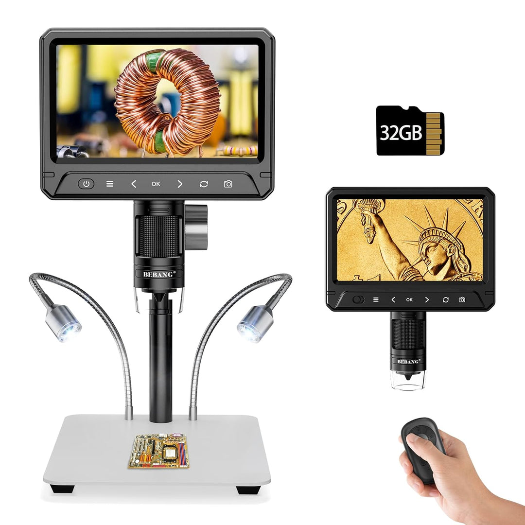 BEBANG 7" LCD Digitales Mikroskop 1200x für Erwachsene,3024P Münz Mikroskop Lupe,12MP Lötmikroskop m
