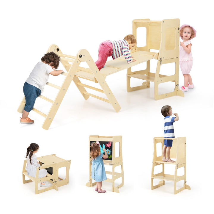 COSTWAY Kletterdreieck mit Rutsche, 7 in 1 Klettergerüst Indoor für Kinder ab 3 Jahren, inkl. Klette